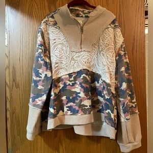 POL Camouflage and Lace Quarter Zip